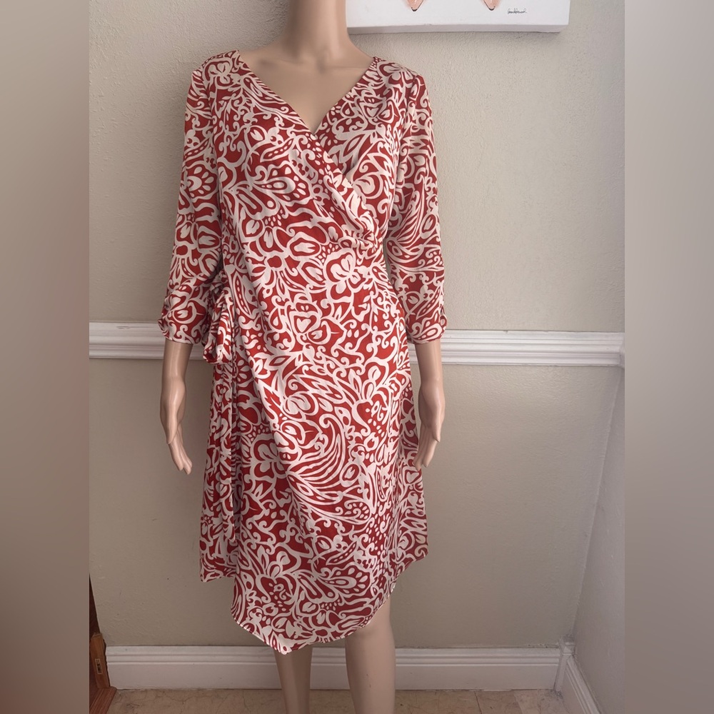 Antonio Melani Elegant Red and White Wrap Dress size 6 used - Picture 2 of 9